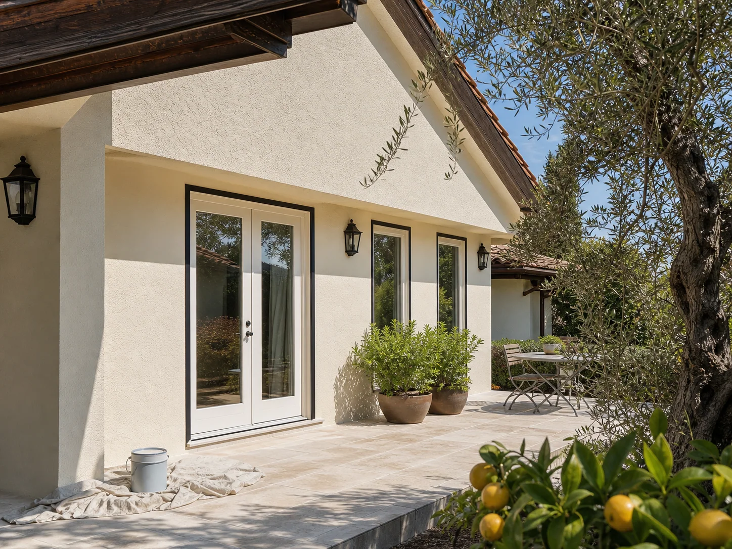 Façade ivoire rénovée d’une villa méditerranéenne