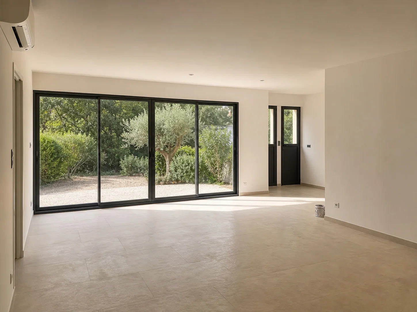 Intérieur lumineux aux murs blanc chaud parfaitement finis